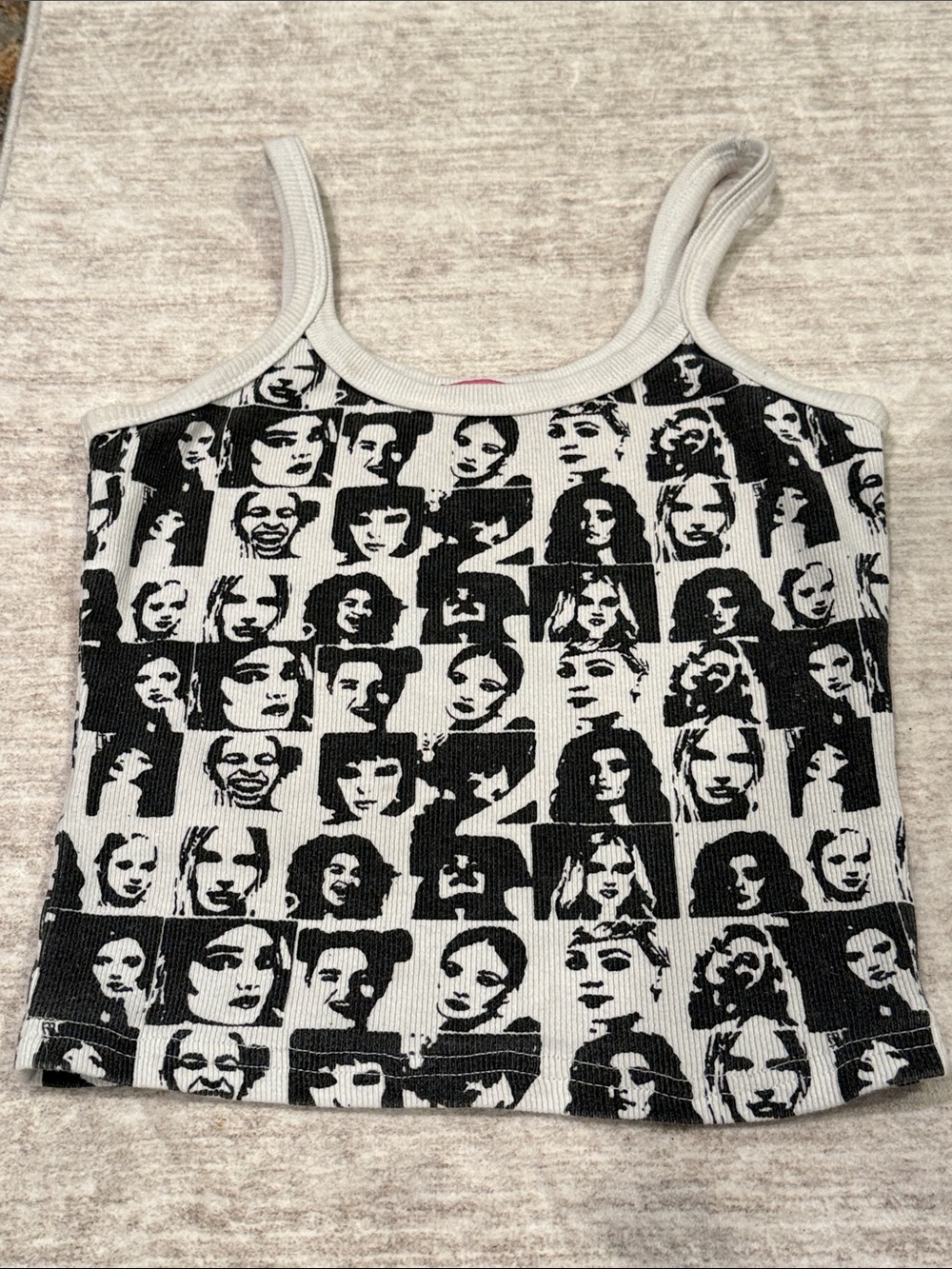 Black & White Face Print Ribbed Tank Top